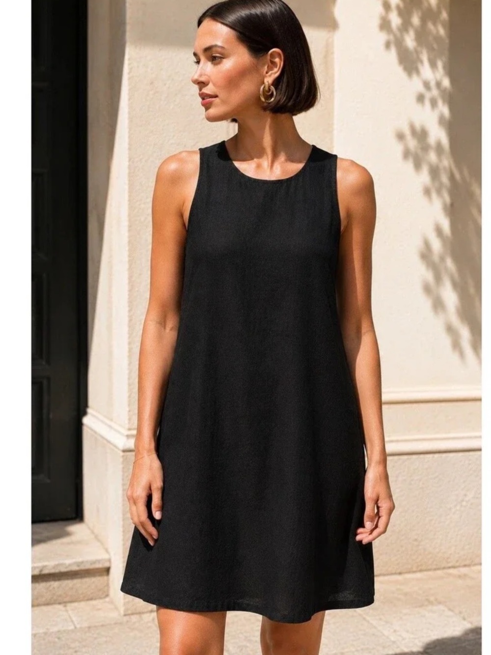 J. crew Maxine Button Back Dress Linen Black Sleeveless NWOT